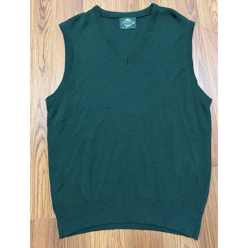 Jantzen Vintage Sweater Vest Mens Large Green V-Neck Made In USA